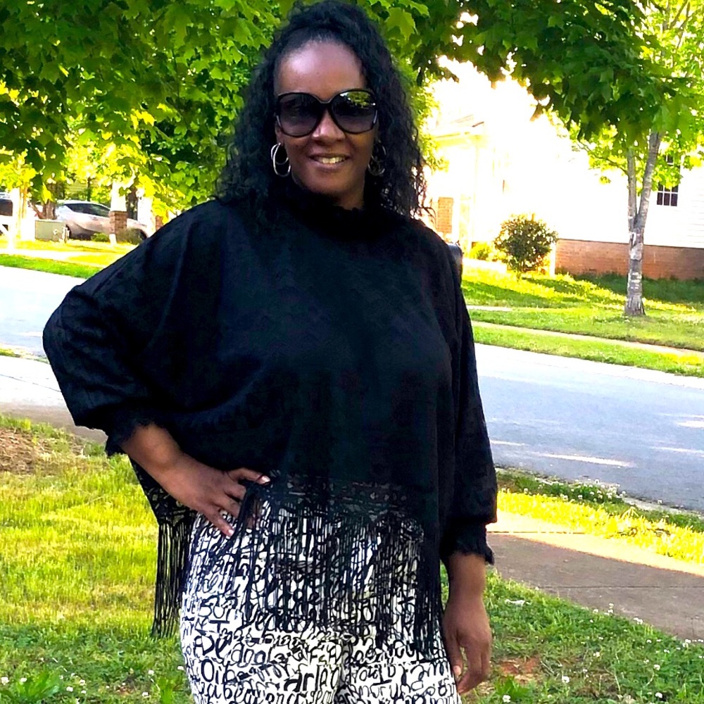Black Pullover Blouse with Fringes